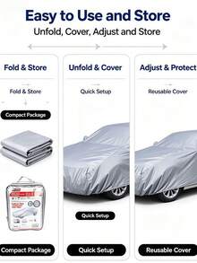 Silver Multi-Size Car Cover, Lightweight Wear-Resistant Vehicle Protector, UV & Dust Protection, Elastic Hem Design, Suitable For Sedans SUVs, Guard Against Light Rain & Snow For Daily Car Protection - Silver - View 5