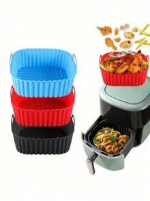 3pcs/2pcs/1pc Square Silicone Air Fryer Basket Liner, Suitable For Fryers, Non-Stick Reusable Air Fryer Liner, Oven Microwave Cake Pan, Kitchen Accessories,Kitchen Gadgets,Air Fryer Baking Mat Liner For Home Use - Multicolor - View 2