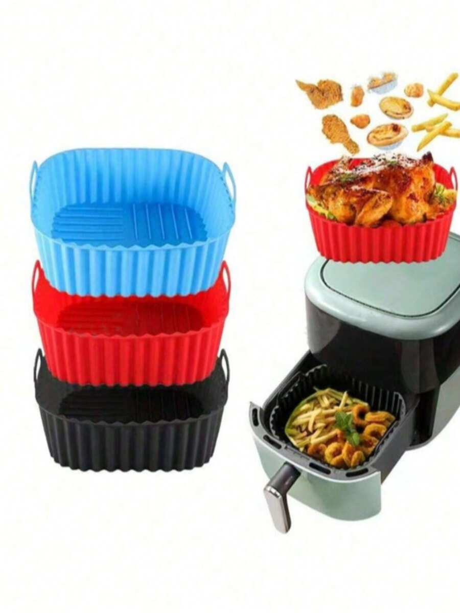 3pcs/2pcs/1pc Square Silicone Air Fryer Basket Liner, Suitable For Fryers, Non-Stick Reusable Air Fryer Liner, Oven Microwave Cake Pan, Kitchen Accessories,Kitchen Gadgets,Air Fryer Baking Mat Liner For Home Use