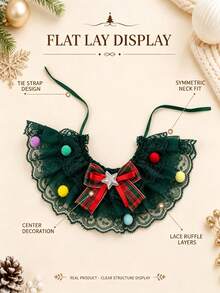 Christmas Pet Collar Scarf For Cats And Dogs With Lace Trim, Bowknot And Colorful Balls, Holiday Photo Decoration - Dark Green - View 6