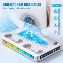 Cooling Charging Station For P5, P5 Slim And P5 Pro, 3-Speed Fan, Dual Controller Charger, 9 RGB Modes, Headphone Holder - White - View 3