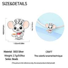 1pc Cute Cartoon Animal S925 Sterling Silver Charms, Enamel Dog Cat Fox Bear Panda Beads, DIY Bracelet Spacer Beads For Women Girl Daily Jewelry Gift - Silver - View 17