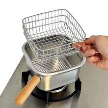 3Pcs Square Stainless Steel Deep Fryer Pot Set With Frying Basket & Tongs, Multi-Purpose Deep Cooking Pan, Ideal For Chips, Fried Food & Boiling, Household Kitchen Cooking Tool - View 4