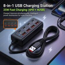 Upgraded 12-Port USB Fast Charging Station - 6*Type-C PD + 6*USB-A, Each Port Up To 25W Max Output, Compact Design, High-Speed Charging, Suitable For Laptops/Tablets/Multiple Devices, A Fast Charger Designed For Multi-Device, Workspace Power Hub - View 12