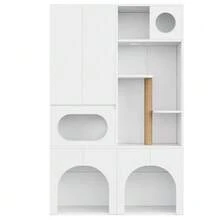 Cat Litter Box Cabinet, Pet Cabinet, Pet Storage Unit, Cat Tree, For 2 Litter Boxes, With Scratching Post And Resting Area, For Cats And Dogs, White, 140 X 45 X 195 Cm - one-size - View 10