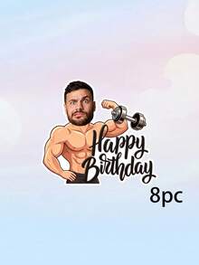 8/12/16件客製化照片肌肉男生日快樂橫幅，個性化健身房健身拉幅，舉重啞鈴主題派對橫幅 - 彩色 - 查看 19