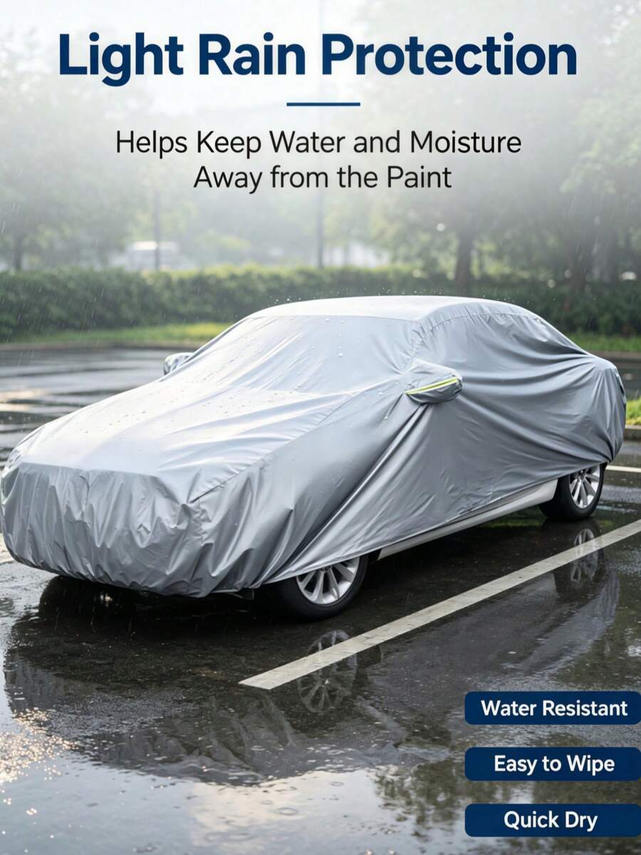 Silver Multi-Size Car Cover, Lightweight Wear-Resistant Vehicle Protector, UV & Dust Protection, Elastic Hem Design, Suitable For Sedans SUVs, Guard Against Light Rain & Snow For Daily Car Protection - Silver - View 1