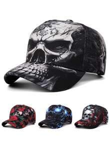 Vintage Washed Cute Ghost Baseball Cap, Adjustable Distressed Dad Hat, Daily Wear & Outdoor Leisure Sun Hat, Perfect Halloween Gift, Halloween Costume Inspiration - Full Print-skull - View 1