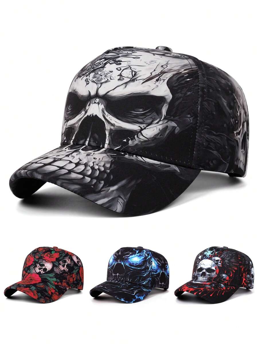 Vintage Washed Cute Ghost Baseball Cap, Adjustable Distressed Dad Hat, Daily Wear & Outdoor Leisure Sun Hat, Perfect Halloween Gift, Halloween Costume Inspiration - Full Print-skull - View 1