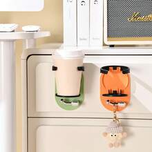 Wall-Mounted Foldable Cup Holder With Hook, Self-Adhesive Wall-Mounted Beverage Rack, Foldable Coffee Cup Holder, Suitable For Desk, Office, Bedroom, Dormitory And Other Places. Fits Most Cup Types. Available In Green/Orange - Multicolor - View 9