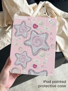 Exquisite Cute Cartoon Anime 3D Star Button Cat Heart Double-Sided Painted Acrylic Transparent Crystal Back Cover, Shockproof, Compatible With IPad 7th, 8th (10.2 Inch), 10th Generation, Built-In Pen Slot, Supports Sleep/Wake Function, Ideal Gift Choice - Multicolor - View 3