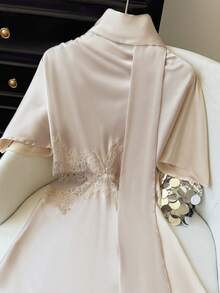 GMFP Women's Spring/Summer Casual Elegant Fashion Contrast Lace Satin Texture Hollow Waist Apricot Skirt, Date Daily Gathering Y2K Back To School Graduation Season Women's Outfit Item Halloween Christmas Top - Apricot - View 6