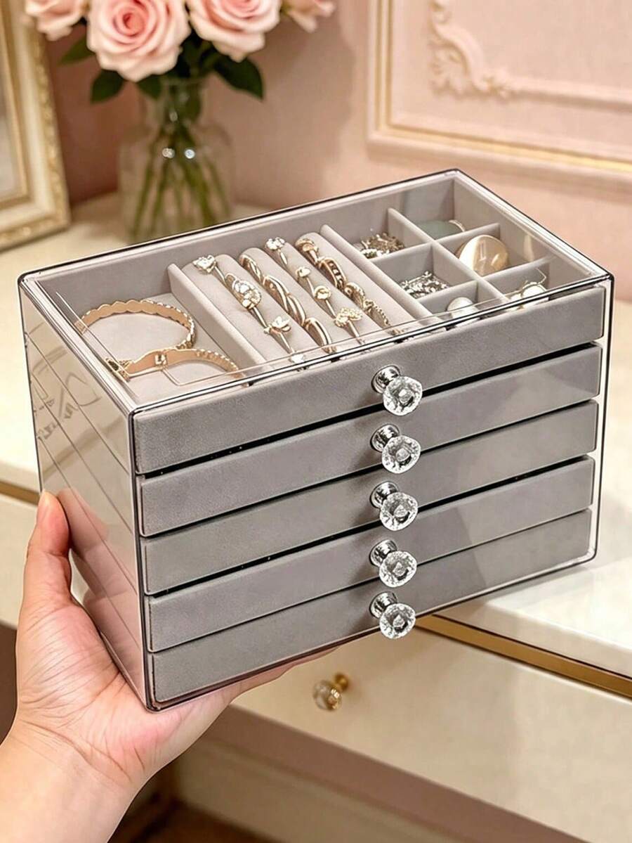1pc 5-Layer Acrylic Drawer Jewelry Storage Box, Multi-Functional Ring, Earring, Necklace, Watch, Bracelet Display Box, Multi-Compartment Design, Suitable For Jewelry Lovers - Multicolor - View 1