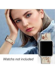 Ink Wash Floral Pattern Watch Band, Unisex Daily Wear, Compatible With 38/40/41/42/44/45/49mm Ultra/SE/8/7/6/5/4/3/2/1 - White - View 4