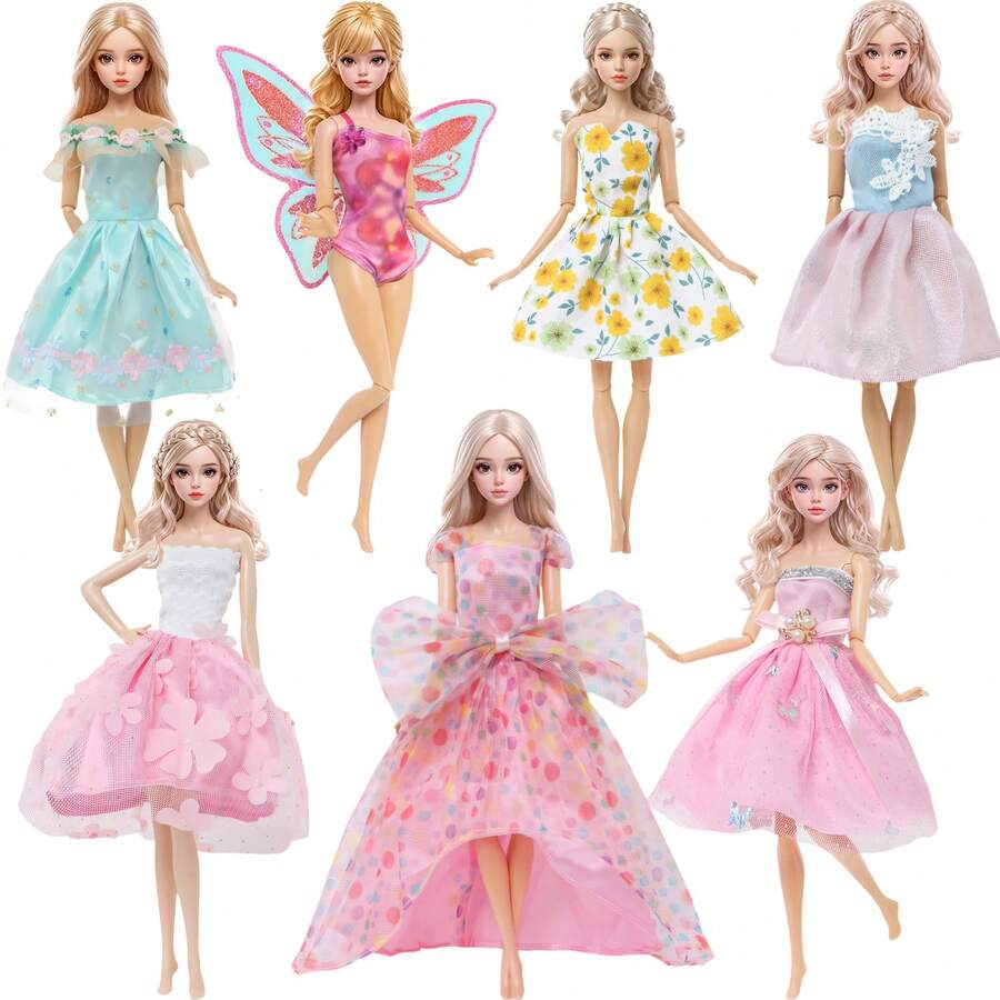 7-Piece Comfortable & Fashionable Mix & Match Doll Outfit Set, Suitable For 11.5 Inch Dolls, Ideal For Daily Play, Christmas/Birthday And Other Holiday Gifts (Doll Not Included) - Pink - View 1