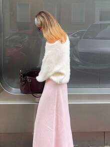 Autumn/Winter Fashion Round Neck Asymmetric Neck Elegant Commute Solid Color Casual Minimalist Short Soft Fluffy Long Hair White Sweater - White - View 7