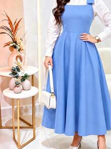 TAILORED DRESS WITH WIDE STRAPS AND BOW CODE 02 EVANGELICAL FASHION (Shirt Not Included) - Baby Blue - View 2