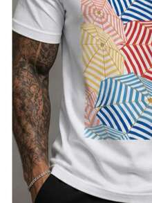 Camiseta Masculina Branca | Estampa Guarda-Sóis Coloridos | Casual Streetwear Premium - Branco - Visão 3
