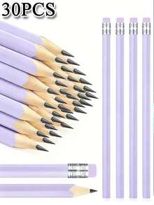 1/15/30pcs Light Purple Pencils With Rubber Wood Shaft, High Aesthetic Value, Large Capacity, Smooth Writing, Moderate Lead Hardness, Not Easy To Break, Suitable For Daily Writing, Draft Calculation, Note Taking, Can Be Used As Christmas And Halloween Holiday Gifts - A - View 4