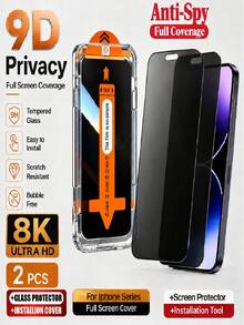 2pcs One-Click Privacy Tempered Glass Screen Protector Compatible With IPhone 17 Pro Max/17 Air/16 Pro Max/17/16/15/14/13/12/11/16e/Pro Max/Plus/Mini/X/XR/XS Max 9H Hardness, One-Click Film Applicator, Anti-Scratch - Black - View 38