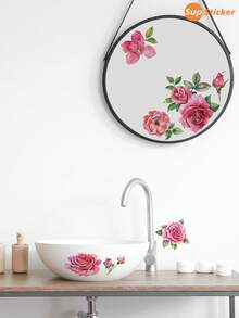 SUPSTICKER 1pc Fresh Floral Bathtub Sticker, PVC Waterproof Oil-Proof Removable Decal, 12.79x18.62 Inches, Suitable For Bathroom Sink Vanity - 1PC - View 7