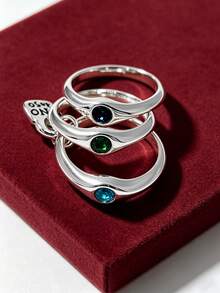 3pcs Luxury Silver-Plated Colorful Crystal Inlaid Stackable Ring Set, Suitable For Women's Party, Banquet, Daily Wear, Birthday Gift - Three-ring Ring - View 9
