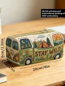 新款 2D「STAY WILD」巴士森林圖案化妝包，輕量便攜可堆疊收納，波希米亞風冒險過夜旅行款，透氣網布材質搭配可水洗內裡，適合收納化妝刷、口紅、保養瓶、珠寶等小物，滿足日常收納、過夜旅行、度假與健身房儲物需求，旅行愛好者的理想選擇，幫您整齊便捷地整理小物品 - 彩色 - 查看 13