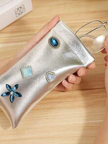 Silver Handheld Wallet With Snap Closure, Star & Heart Charm, Compact Digital Accessory Storage Bag, Silver Small Pouch, Women's Makeup Bag, Snap Pouch, Portable Data Cable Storage Bag, Cosmetic Storage Bag, Card Holder, Mini Toiletries Storage Bag, Travel Portable Fashion Glasses Storage Bag, Auto-Closing Design, Convenient For Daily Use, Perfect As Halloween, Thanksgiving Gift For Friends, Family, Best Friends - Multicolor - View 6