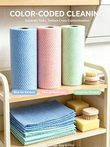 Slouchy Person Disposable Cleaning Cloth Roll, 50/200pcs 25*30cm Thickened Non-Woven Fabric, Kitchen Dishwashing Oil-Absorbing Cloth, Dry And Wet Use, Bathroom, Car, Stove Top Universal Reusable Scouring Pad - Multicolor - View 7