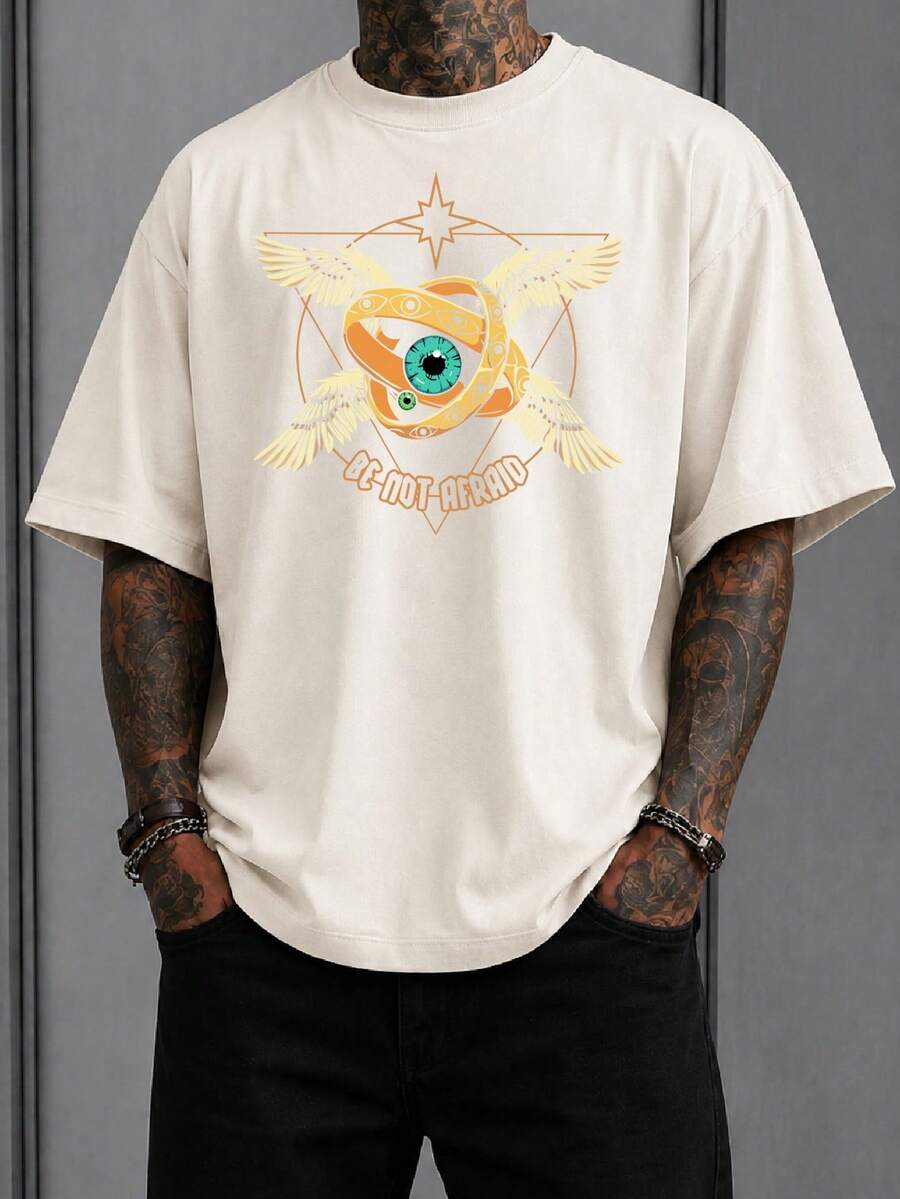 Camiseta Suedine Gótica Be Not Afraid Streetwear 100% Algodão Premium Unissex Casual Lançamento Darkwear Moda de Rua - Off white - Visão 1