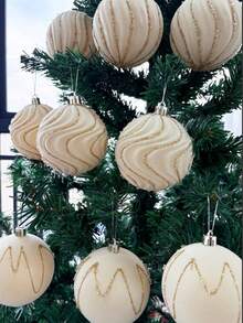 9pcs Red Flocked Christmas Decorations - Christmas Tree Hanging Ornaments With Gold Ribbon - Exquisite Home Decor And Party Christmas Decorations Christmas Decor Christmas Decorations Christmas Decor - Multicolor - View 9