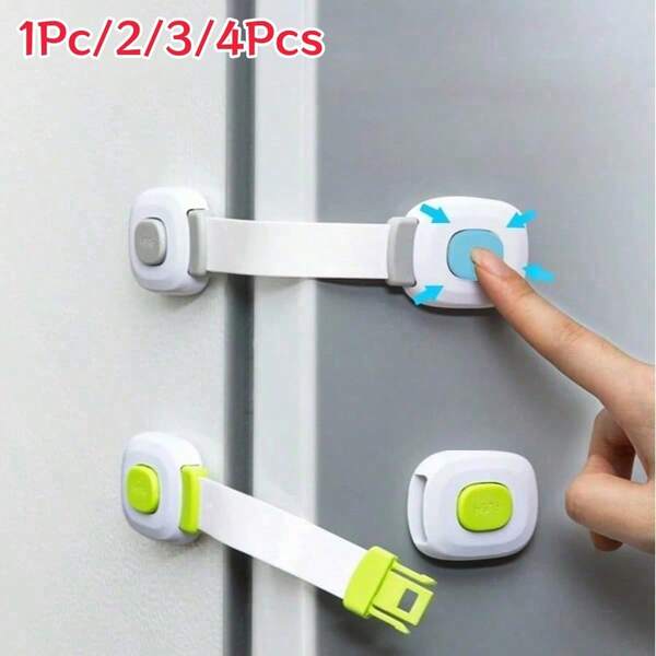 1Pc/2/3/4Pcs Drawer Safety Lock No-Drill Adhesive Type Cabinet Door Anti-Opening Buckle Refrigerator Cabinet Drawer Limit Clip Anti-Pinch Hand Protector Home Multi-Function Safety Product