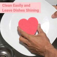 15PCS/6PCS/2PCS/1pc Heart-Shaped Sponge Scrubber For Kitchen Cleaning, Dishwashing, Cup Washing, Pot Scrubbing, Cleaning Sponge, Bathroom Cleaning Sponge, Beautiful Gift For Elders On Holidays - A - View 3