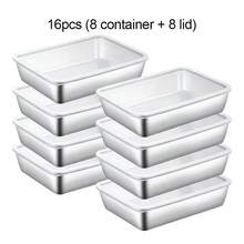 Stainless Steel Fridge Storage Trays 16Pcs Set (8 Containers & 8 Lids), Stackable Rectangular Food Storage Containers, Freezer Friendly Metal Tray For Food Prep, Dumpling & Raw Food Storage - View 2