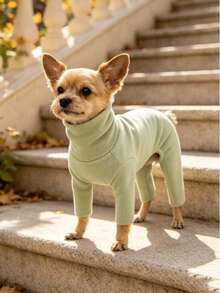 Pet Dog Clothes Multi-Color Solid Fleece Home Wear Four-Legged Inner Shirt Anti-Shedding Base Layer Casual Comfortable Jumpsuit Suitable For Small Dogs Teddy Bichon Pomeranian Yorkshire Terrier Maltese All-Season Wear Apparel - Green - View 9