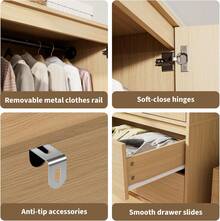70 Inch Wooden Wardrobe Armoire Bedroom Storage Cabinet Freestanding Closet With Three Drawers Hanging Rod Adjustable Shelves Large Capacity Furniture Natural Oak - Natural - View 5