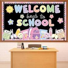Welcome Bulletin Board Set Boho Back To School Classroom Decoration Welcome Back Bulletin Board Pencil Notebook Smile Face Cutouts For First Day Of School Wall Chalkboard Classroom Decor - Boho Welcome Back to School - View 1