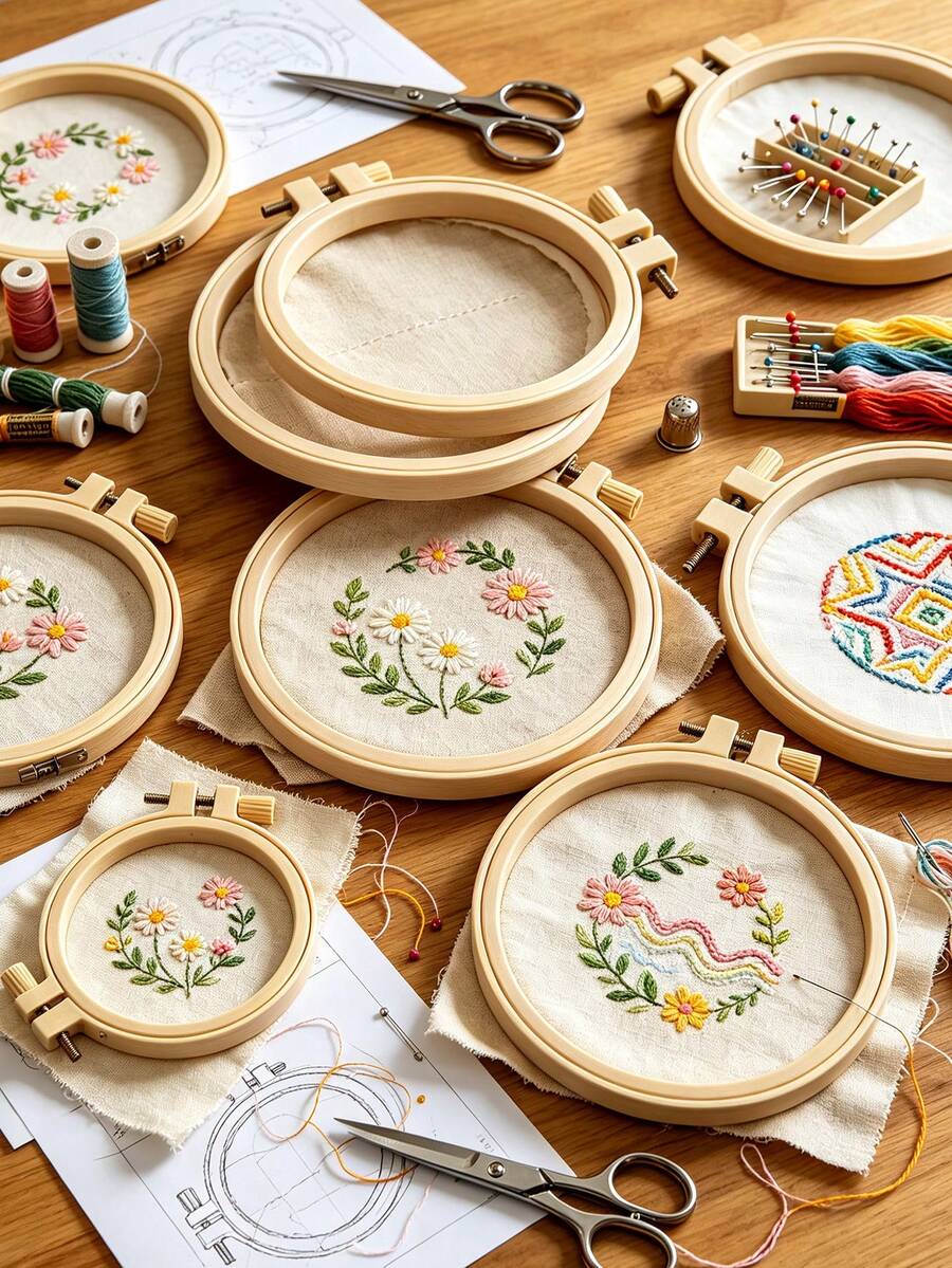 Bamboo-Style Double Layer Embroidery Hoop, 7/9/12cm Three Sizes Available, Lightweight Adjustable Fabric Tension, Mini Portable Embroidery Hoop, Suitable For Fine Small Embroidery, Holiday Hanging Decor, Personalized Handmade Gift Making - Imitation Bamboo Embroidery Hoop - View 1