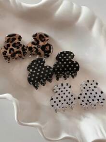 6pcs Girls Mini Leopard Print Polka Dot Hair Clips, Cute Cloud Shaped Small Hair Clips, Vintage Non-Slip Hair Accessories, Suitable For Women And Girls Daily Use - Multicolor - View 1