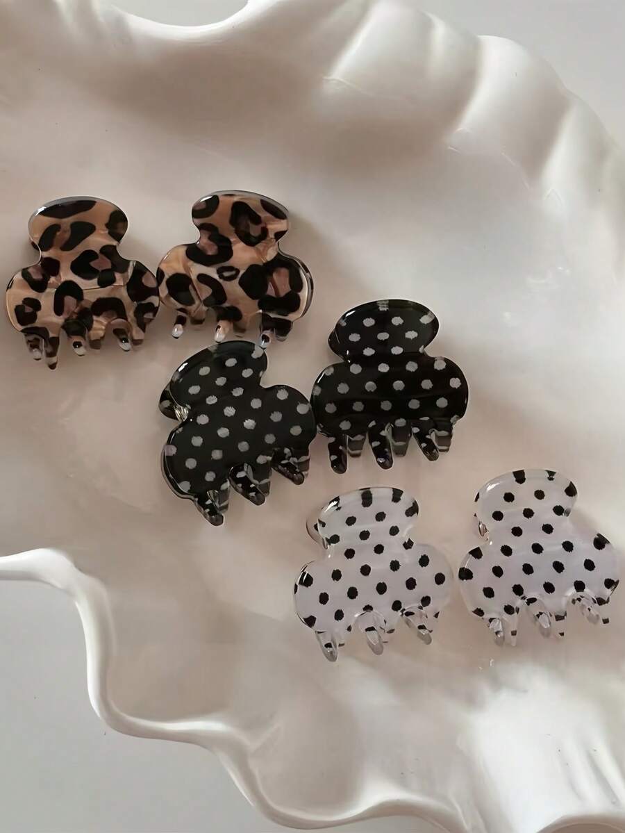 6pcs Girls Mini Leopard Print Polka Dot Hair Clips, Cute Cloud Shaped Small Hair Clips, Vintage Non-Slip Hair Accessories, Suitable For Women And Girls Daily Use - Multicolor - View 1
