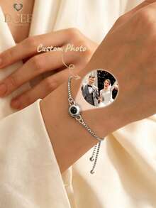 Pulsera personalizada con proyección de foto, pulsera personalizada con proyección de foto redonda, pulsera con proyección brillante para mujeres, pulsera con proyección y cadena luminosa, pulsera personalizada con foto, regalo conmemorativo para madres, joyería con proyección, regalo de cumpleaños - Cadena de caja - Ver 3