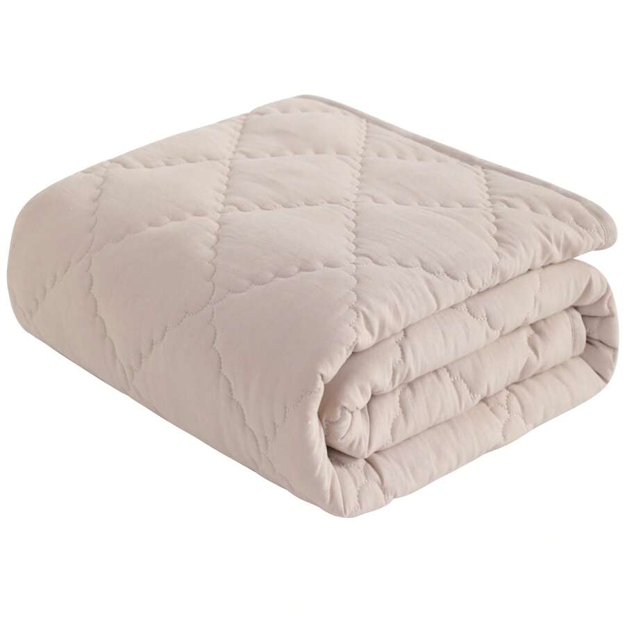 1PC Comforter, Lightweight And Warm Solid Color Quilte - Light Khaki - View 1