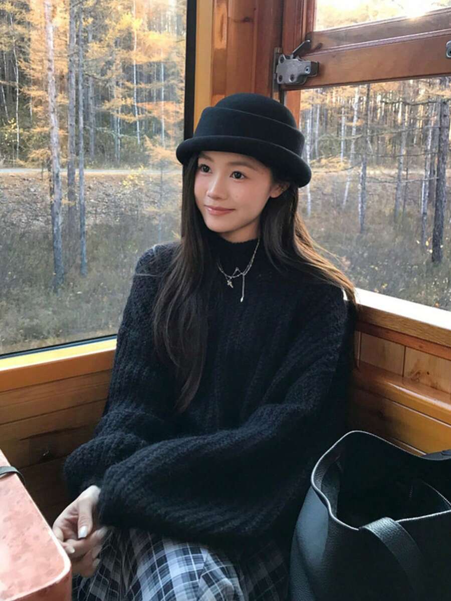Y6Y 2026 New Black Pullover Sweater Women Early Autumn Loose Lazy High-End Thick Inner Layer Outerwear Top - Black - View 1