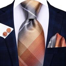 Orange Necktie Pocket Square Cufflinks Tie Clip 4pcs Set For Spring Outdoor Festival & Summer Patio Party - Orange - View 3