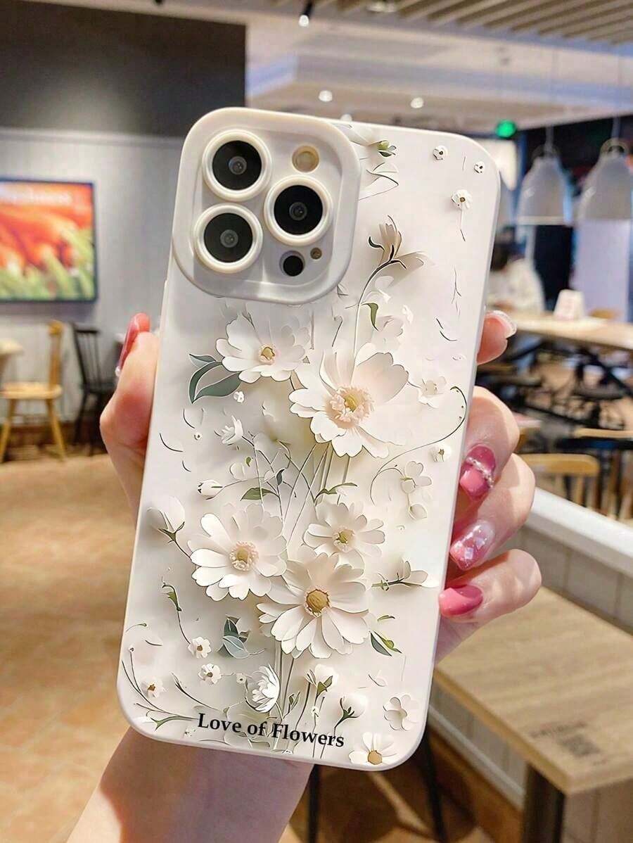 Summer Daisy 1pc Papercut Flower Frosted Anti-Drop TPU Phone Case Compatible With Iphone 11, 15 Pro Max, 14 Pro Max/Galaxy - 白色 - 查看 1