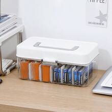 Large Organizer Box With Lid And Wire Ties, Plastic With Handle And Adjustable Dividers, Cord Storage Home Office, Phone Battery, Art Crafts, Stationery - View 7