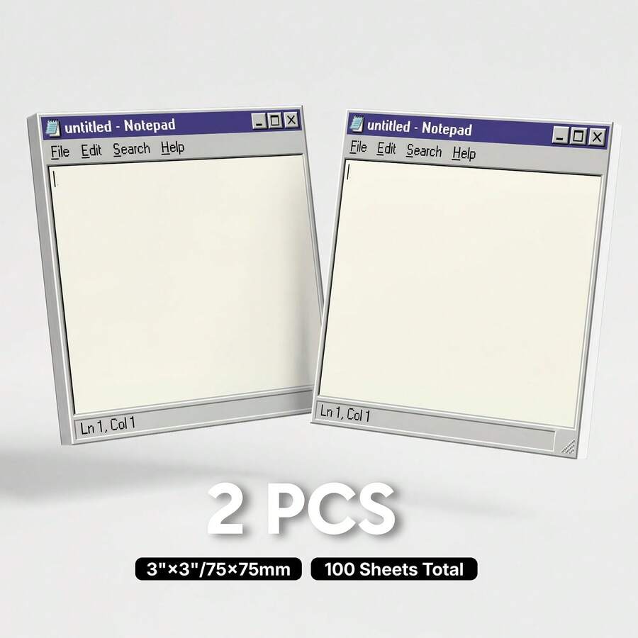 2 Packs, 100 Sheets Total, Vintage Computer Sticky Notes, Retro Notepad Memo, Old-Style Windows Style Self-Adhesive Reminder Notes, Suitable For Office And School Desk