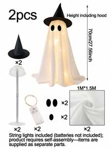 Light Up Halloween Scary Ghost Decorations,Ghosts With Witch Hats Includes A String Of Lights,Ghost Table Centerpiece For Tabletop Decor,Mantel,Dining Table,Indoor,Home,Farmhouse(Powered By 2 AA Batteries; Not Button Cells.) - Ghost - View 14