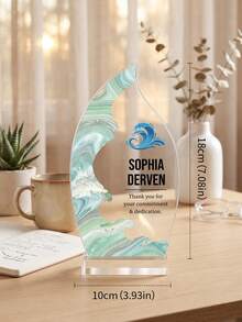 1pc Customized Logo And Text Trophy, Leaf-Shaped Plaque, Personalized Employee Recognition Award, Business Ceremony Gift - Multicolor - View 6