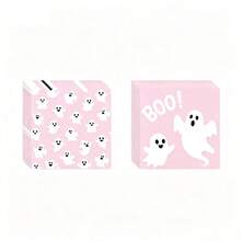 10pcs/20pcs/50pcs/80pcs Halloween Pink Ghost Theme Paper Tableware Set, Includes Paper Plates, Napkins And Paper Cups, Printed With Cute "Boo" Ghost Pattern; Suitable For Halloween Trick Or Treat Party, Birthday Party And Day Of The Dead - Multicolor - View 7